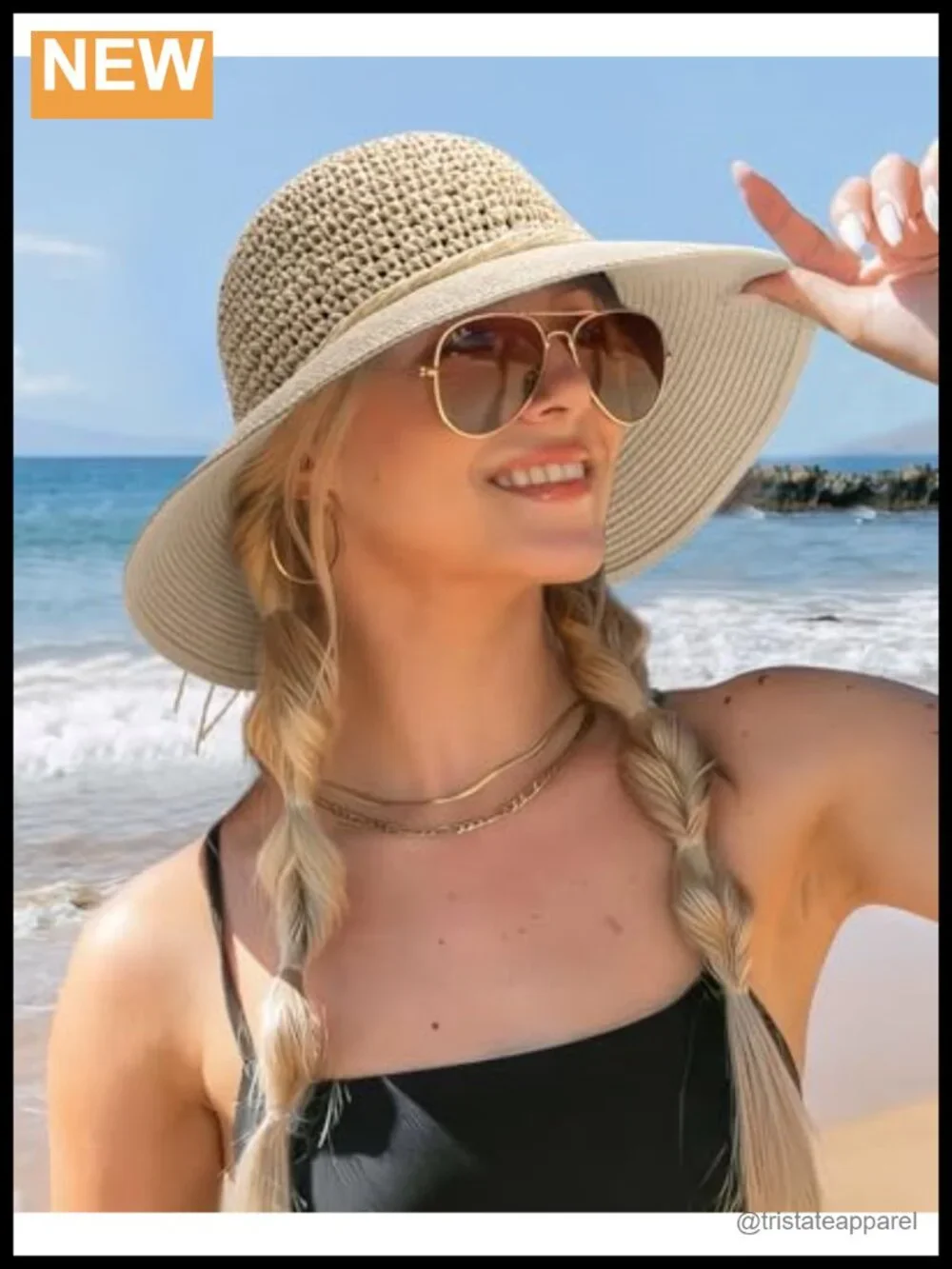 Wide Brim Paper Straw Sun Hat for Women Summer Beach Travel Foldable with Chin